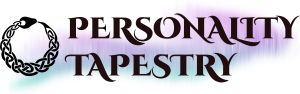 Button links to homepage. Description: Logo with a Celtic knotted ouroboros graphic and the text PersonalityTapestry, over aurora borealis colors.